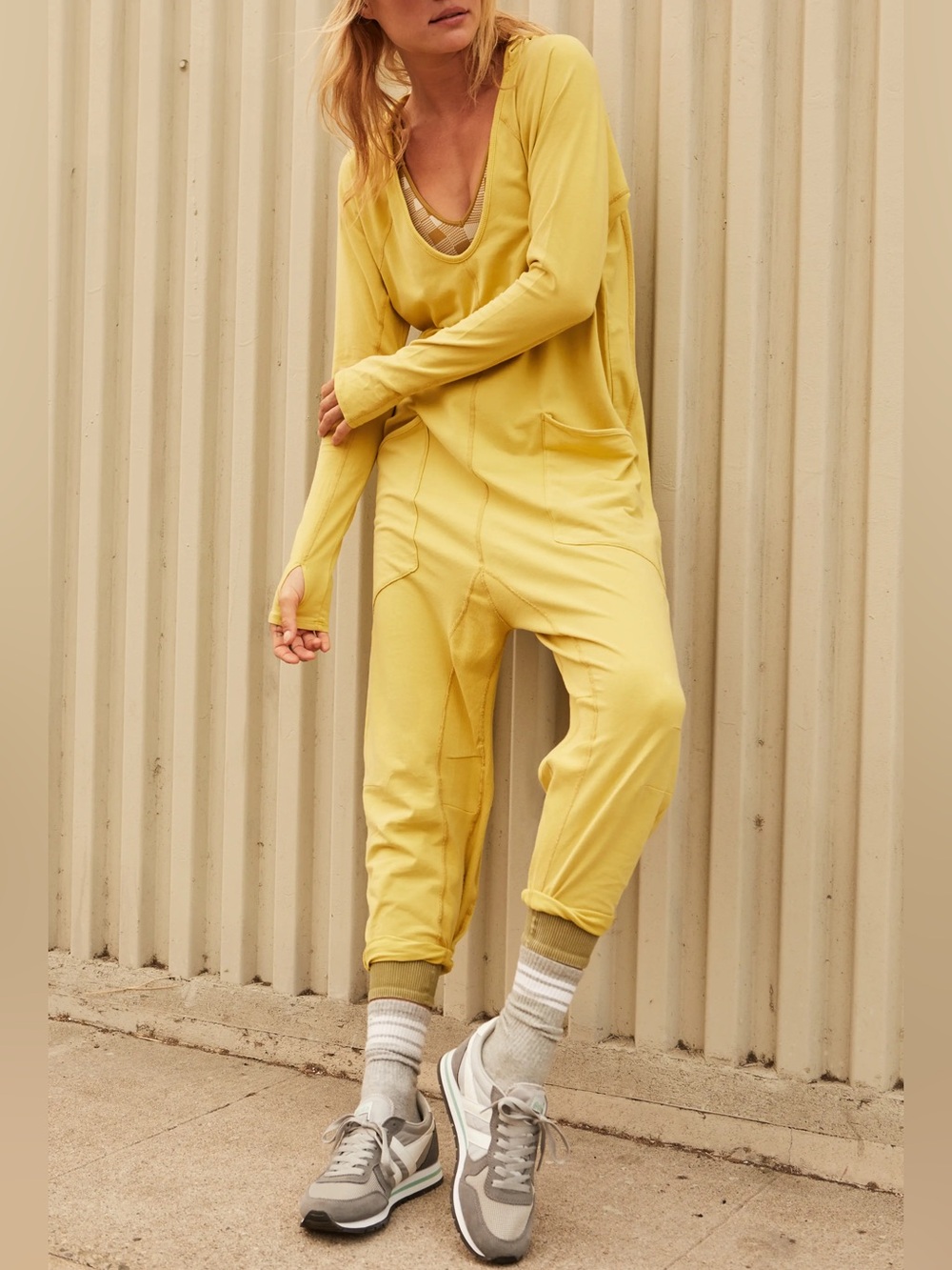 Free People Movement Hot Shot Long Sleeve Stretch Cotton Jumpsuit